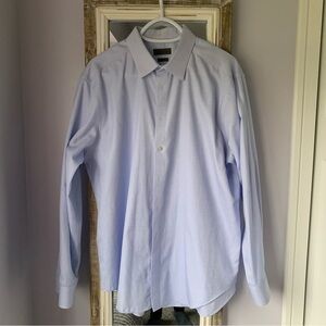 Calvin Klein Dress Shirt No Iron Skim Fit Light Blue White Check Men's 17.5 Neck